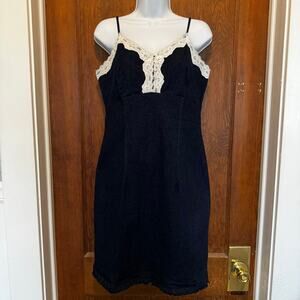 Vintage Fashion Bug Y2K Stretch Ruffle Denim Lace Summer Dress‎ M Made in USA